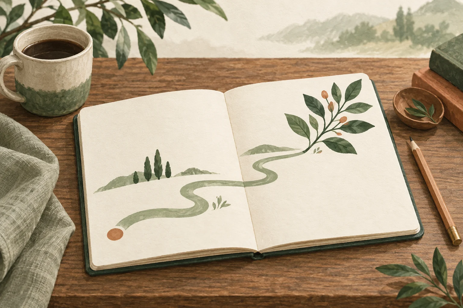 Illustration of a planning notebook and growing branch