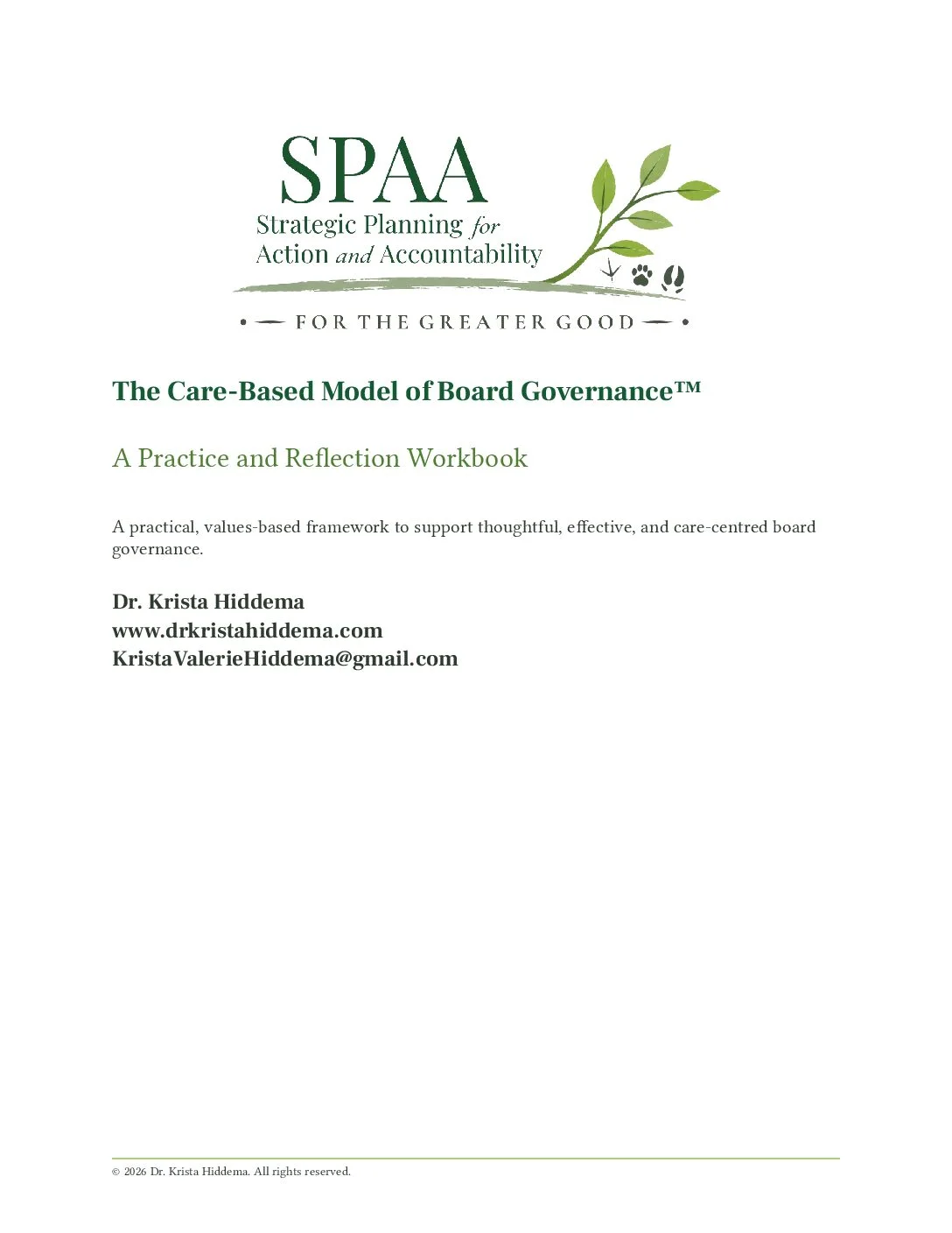 Care-Based Model of Board Governance workbook cover